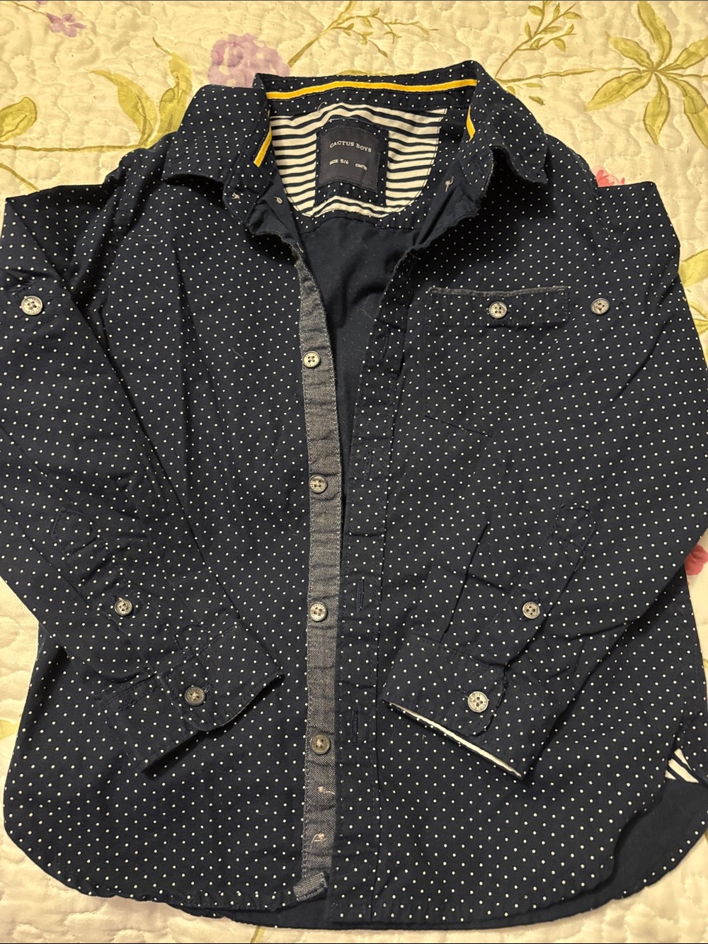 Cactus Navy Blue Polka Dot Button-Down Shirt